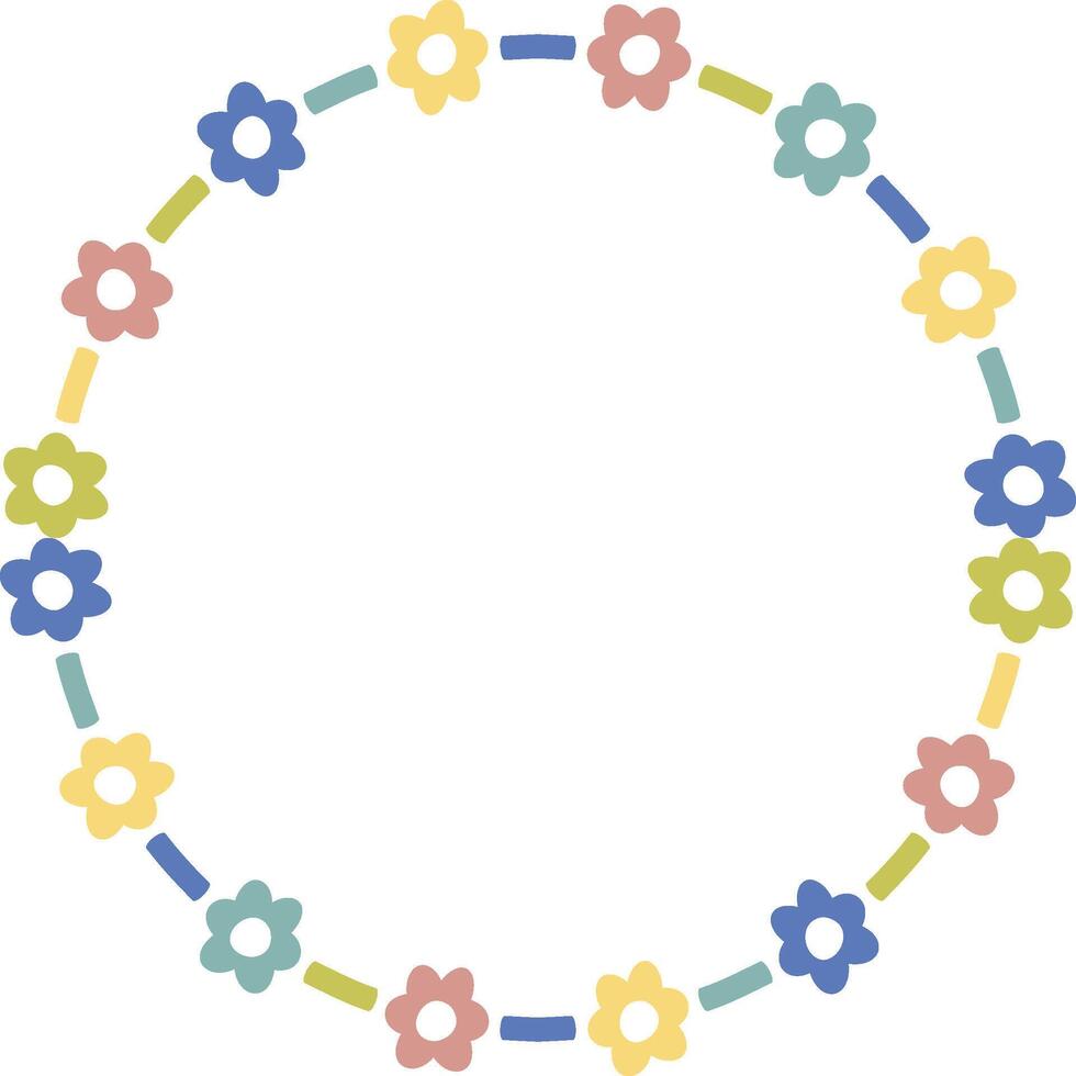 Wreath frame with colorful flower elements. Trendy graphic template. Cute empty frame box. vector