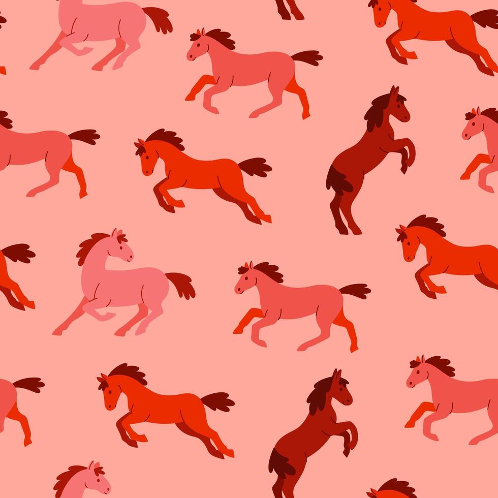 Seamless pattern with horses in warm colors. graphics. vector
