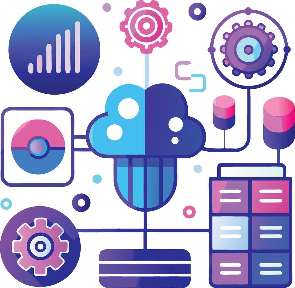 un nube con varios íconos y datos vector