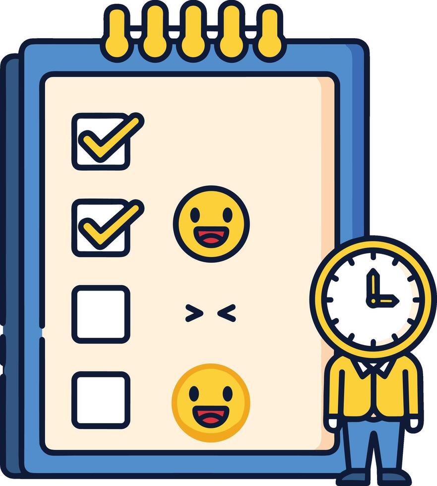 Checklist with smiley face and clock icon vector