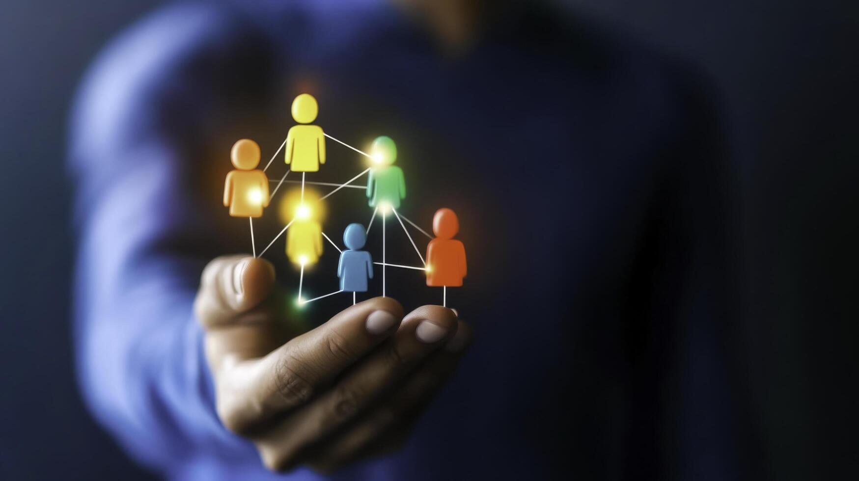 Hand Holding Colorful Human Figures Representing Connection and Networking in Technology photo