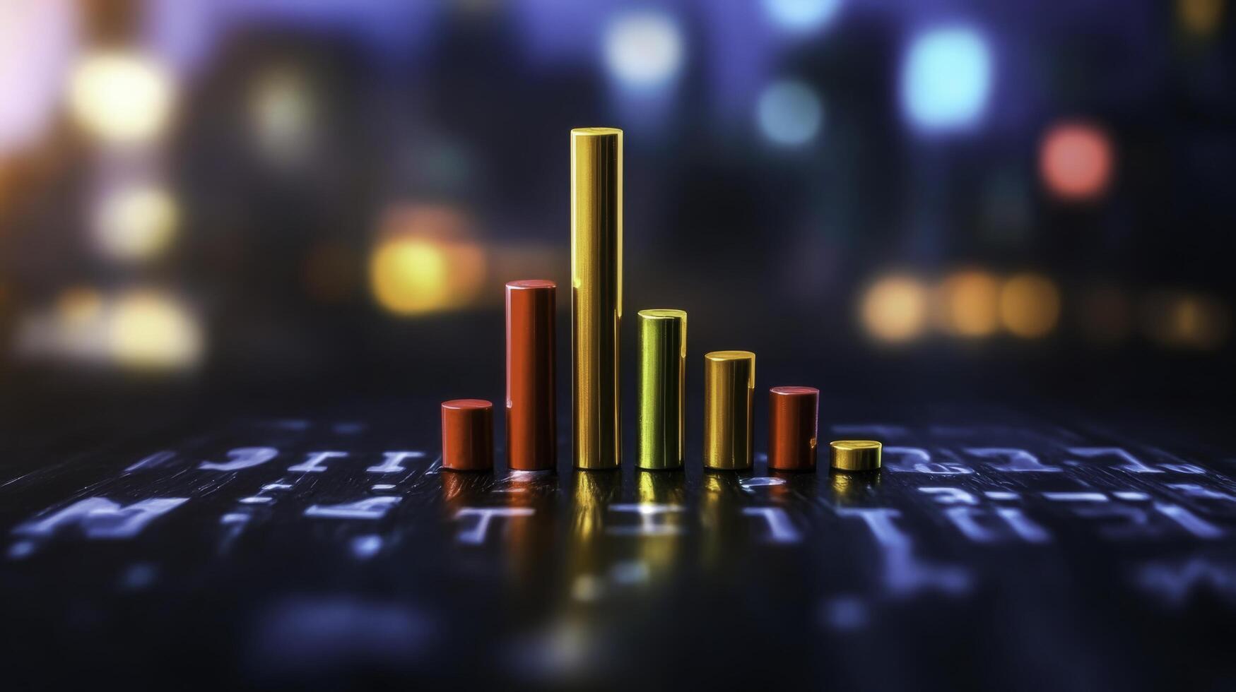 Vibrant Bar Graph Displaying Data Insights with Blurred City Background photo