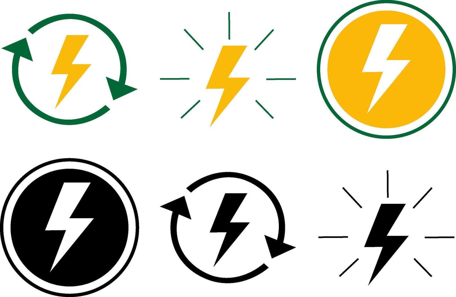 Versatile collection of energy and power lightning bolt icons, showcasing electricity, renewable resources, and sustainable solutions for modern graphic design projects vector
