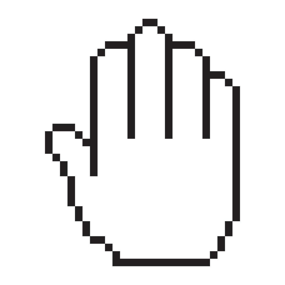 Pixelated hand cursor icon, shown in black outline against a white background, representing a stop or halt gesture vector