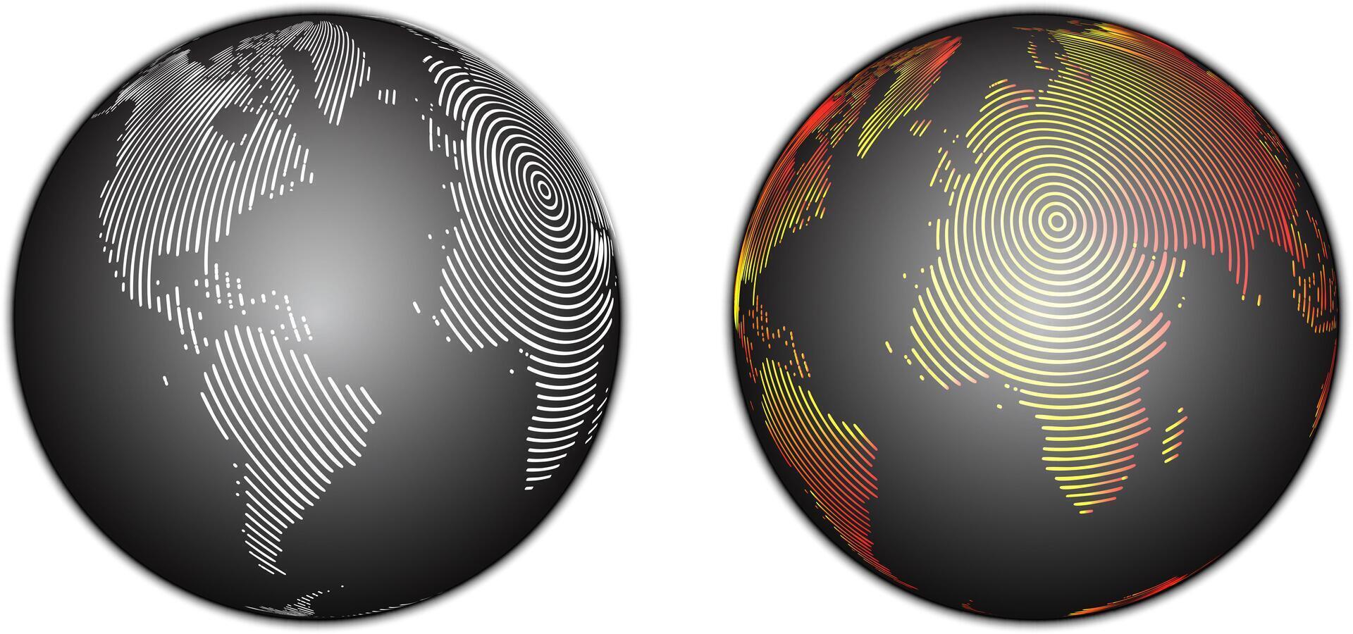 Set of globes of earth in round line art shape. Globes of world map representing on a transparent background. vector