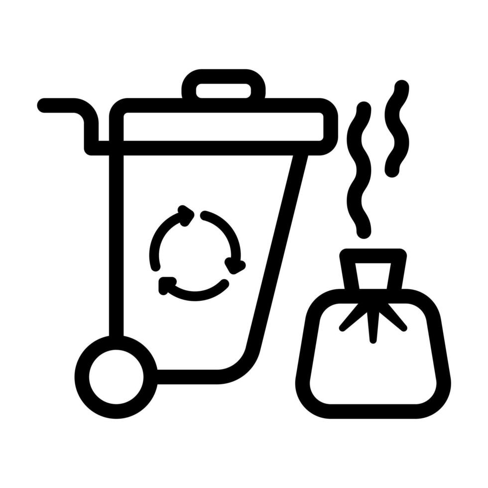 A line-style icon of a garbage can or bin, symbolizing waste and refuse disposal. vector