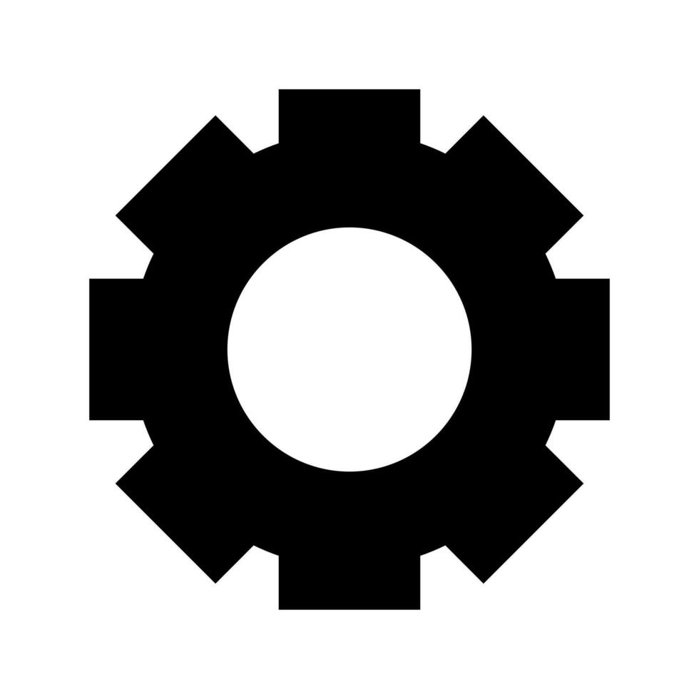 A simple filled icon of a cog or gear, representing system operations. vector