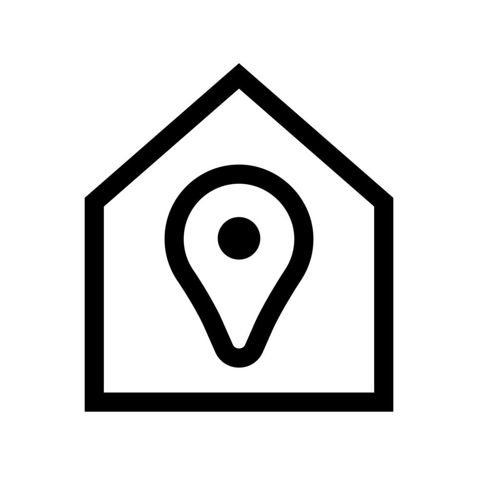 An outline icon of a map pin with a home symbol, marking a residential location. vector