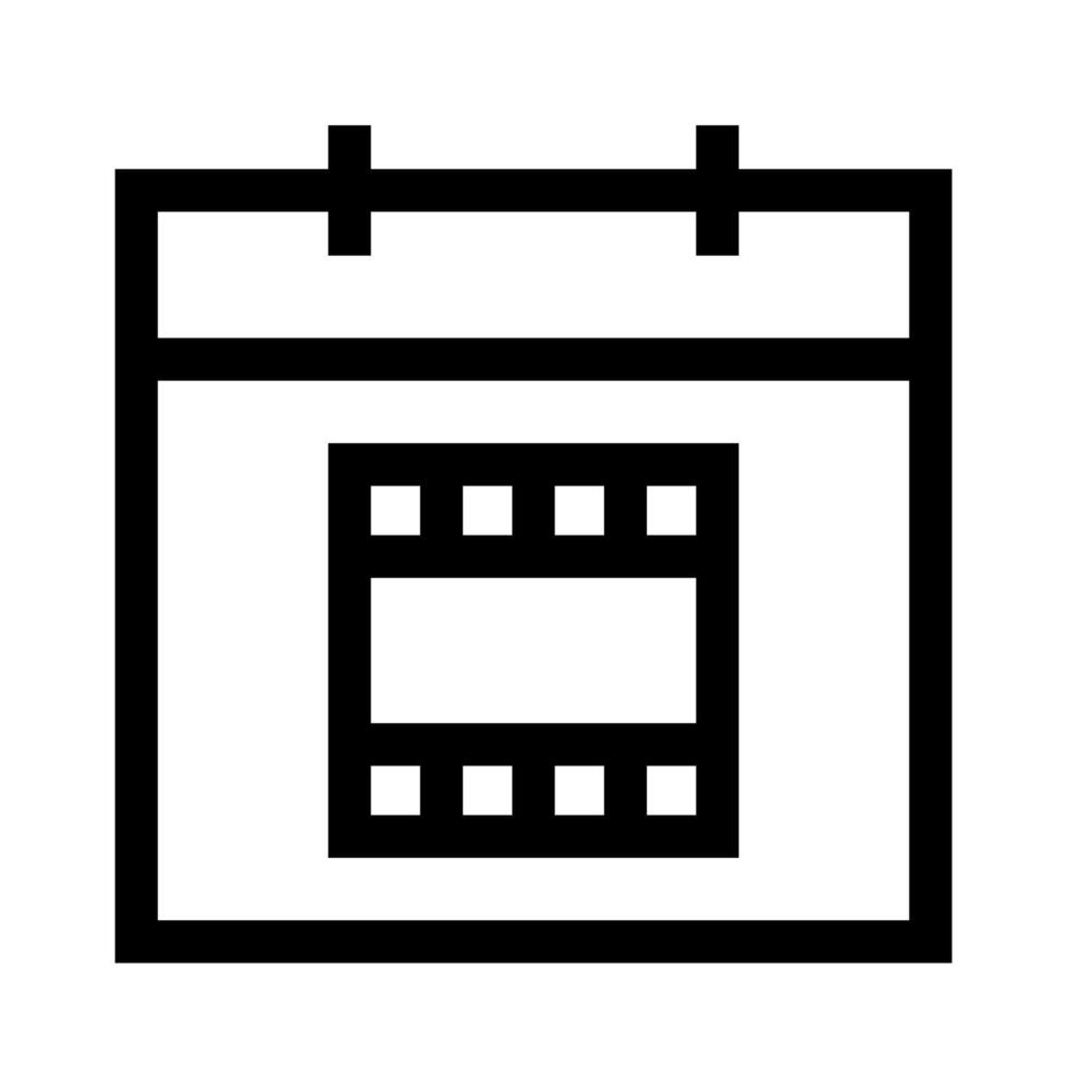 A simple line icon of a calendar with a film strip, for movie schedule or release dates. vector
