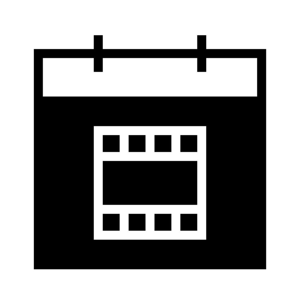 A simple filled icon of a calendar with a film strip, for movie schedule or release dates. vector