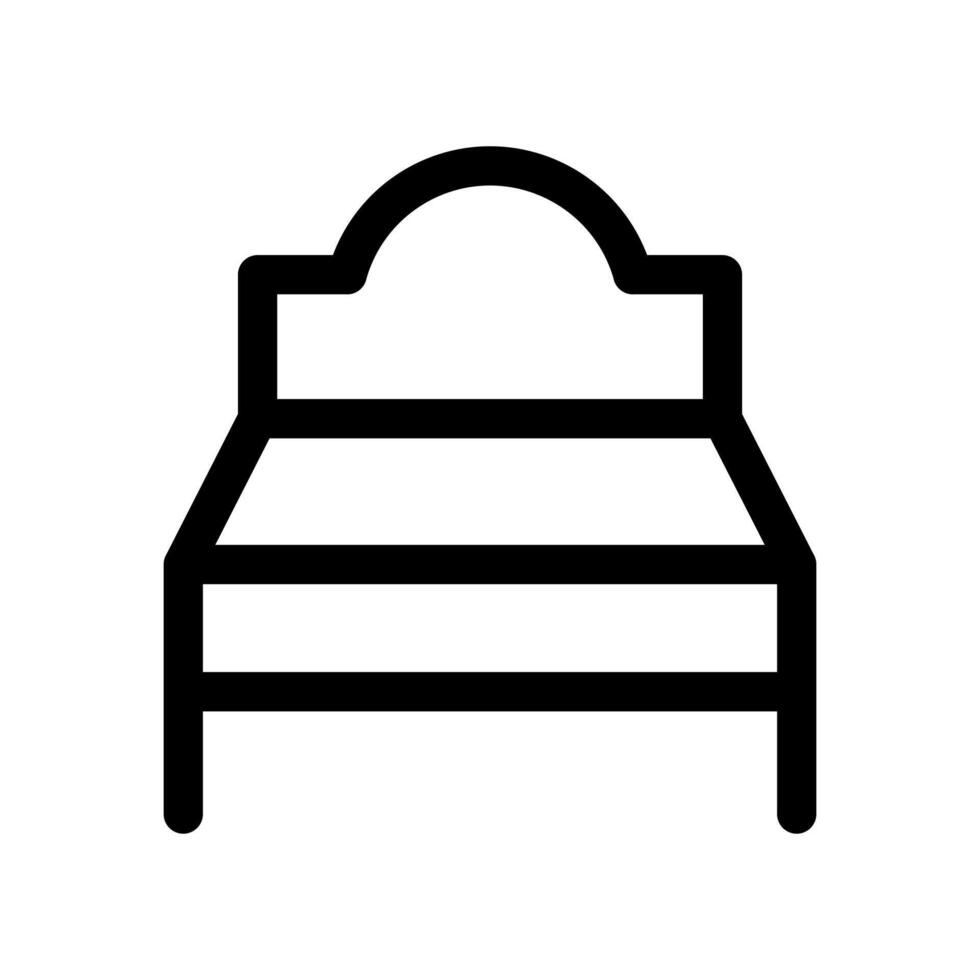A simple line icon of a single or small bed frame with pillows. vector