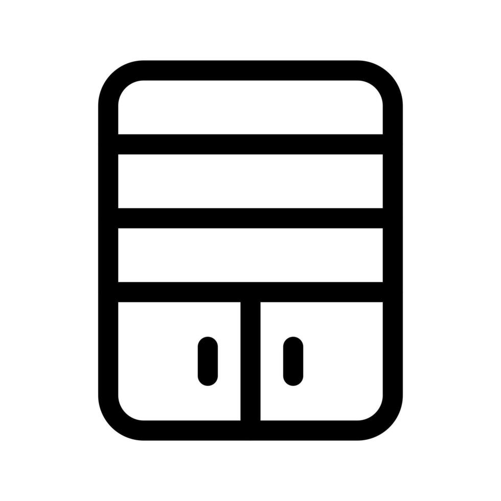 A simple line icon of an open book rack or shelving unit. vector