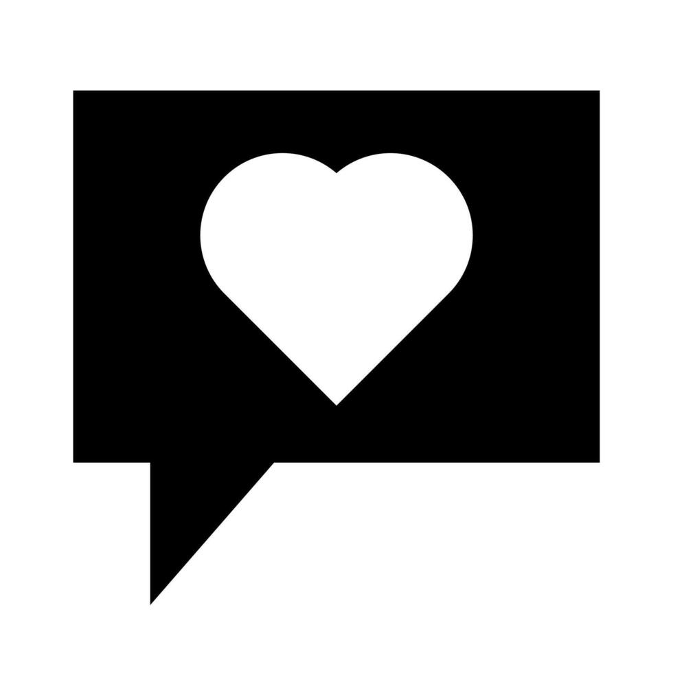 A filled graphic of a message bubble with a heart, representing romantic chat or text. vector