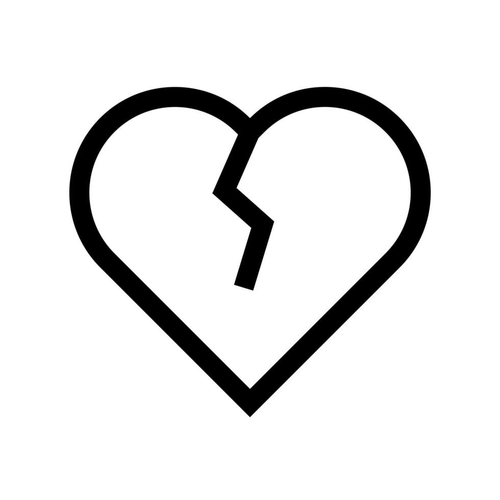 An outline icon of a heart cracked in two, symbolizing sadness or a broken heart. vector
