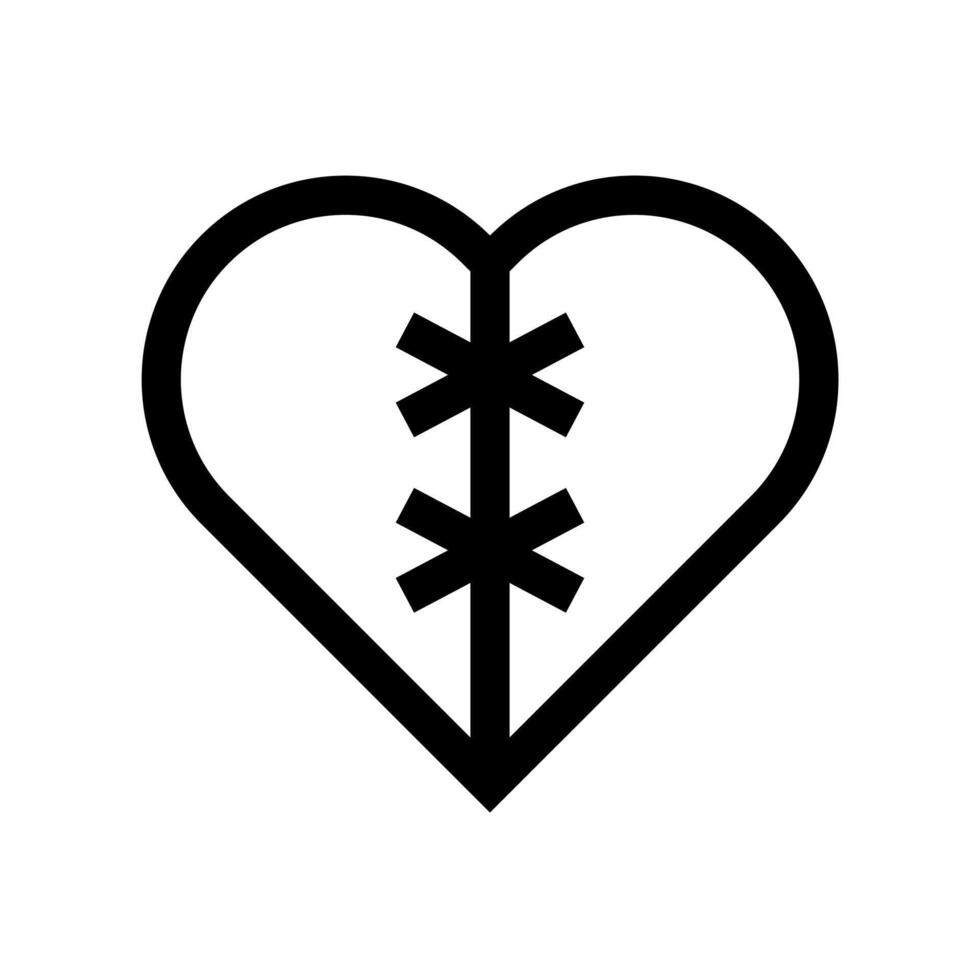 A simple line icon of a heart with visible stitches, symbolizing mended feelings. vector