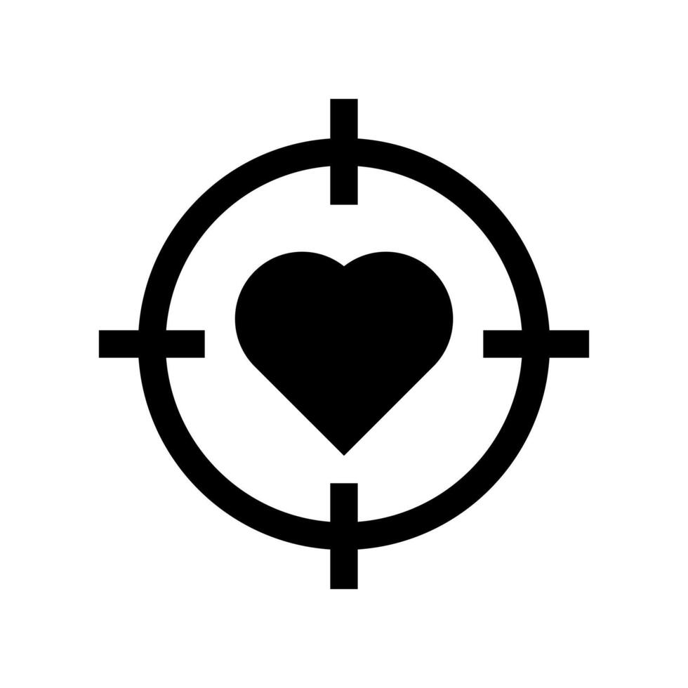 A simple filled icon of a heart in a target or bullseye, symbolizing falling in love. vector