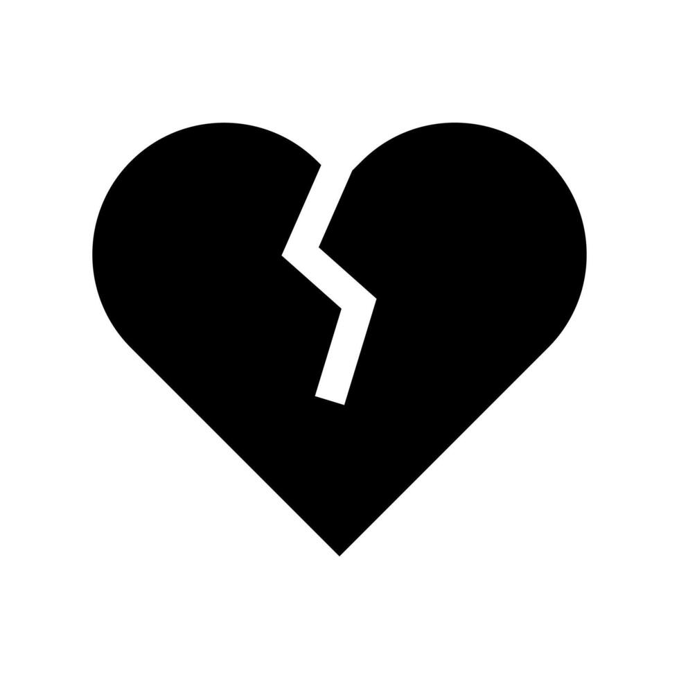 A solid icon of a heart cracked in two, symbolizing sadness or a broken heart. vector