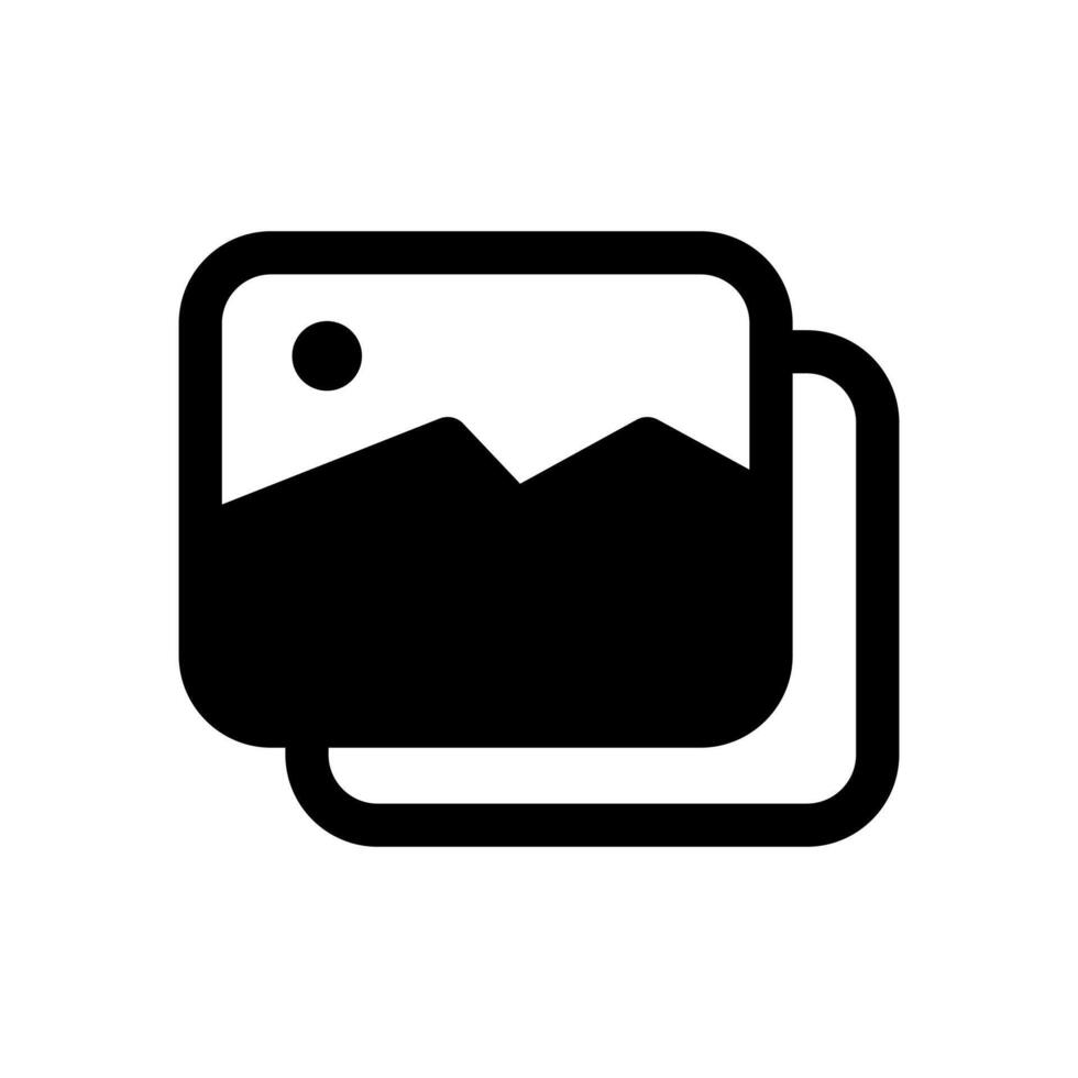 A filled graphic of a landscape in a frame, representing a photo image or picture. vector