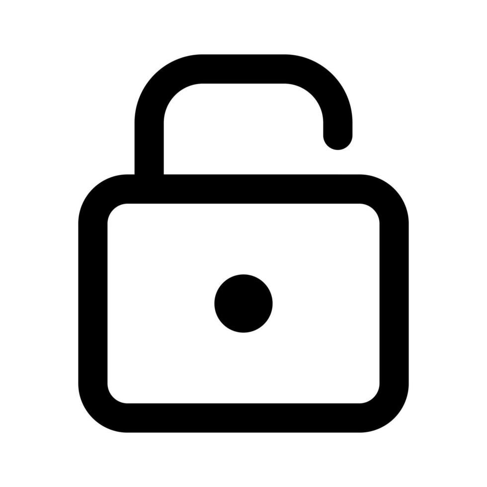 A line-style icon of an open padlock, symbolizing unlocked access or status. vector
