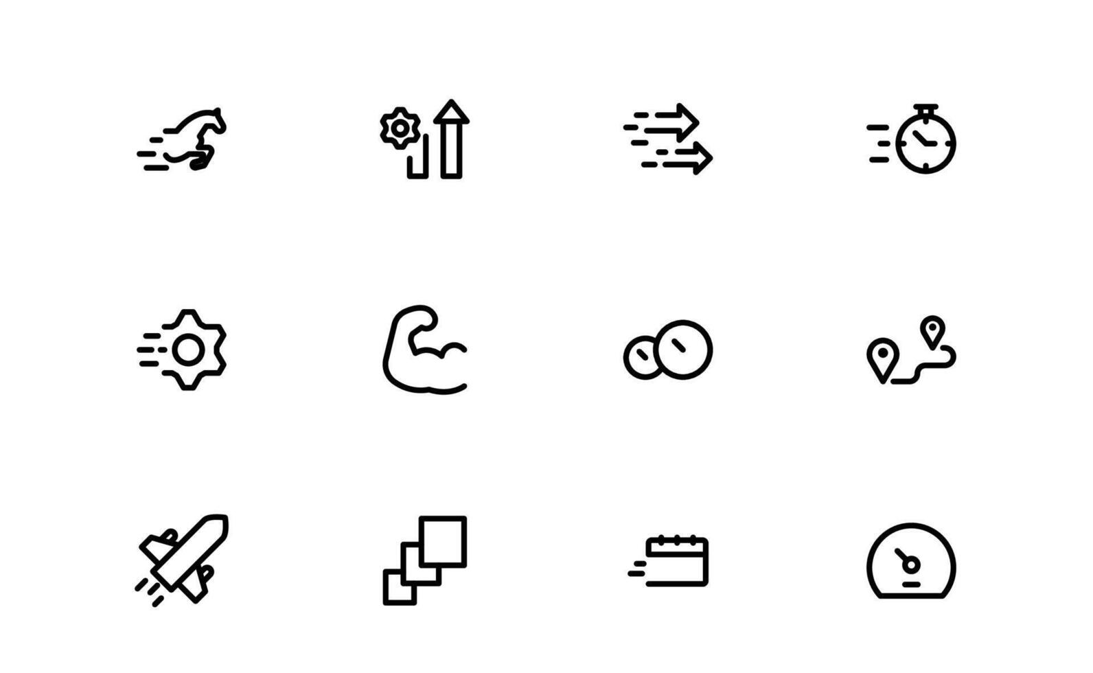 Running and Speed Icons with minimal flat outline for athletic motion, fast movement, and sports activity illustrations for web and mobile platforms. vector