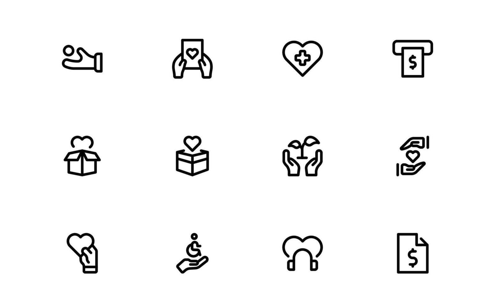 Fund and Charity Icons with balanced minimal design for fundraising platforms, charitable projects, and community assistance in web and mobile applications. vector
