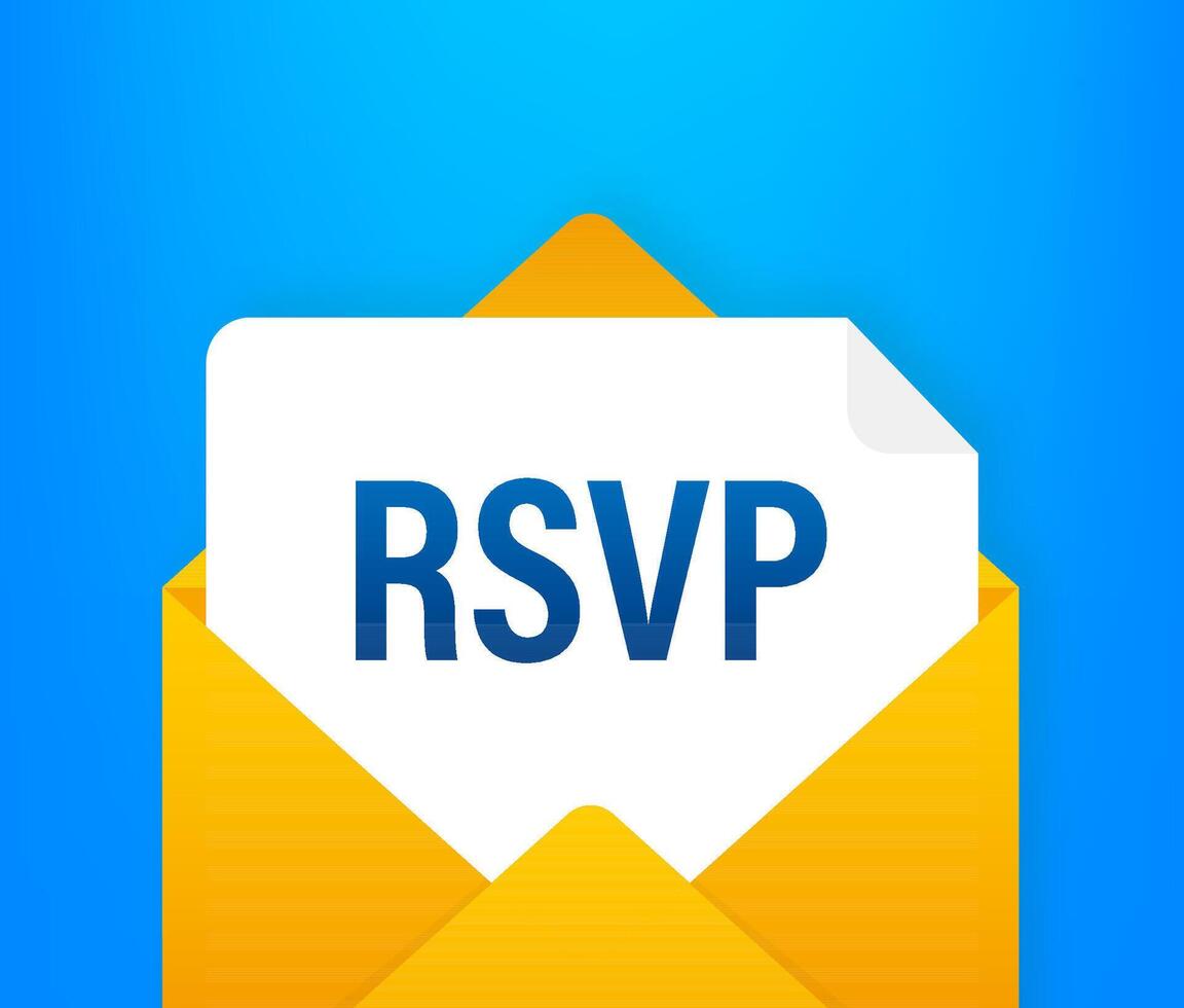 RSVP message inside open yellow envelope icon vector