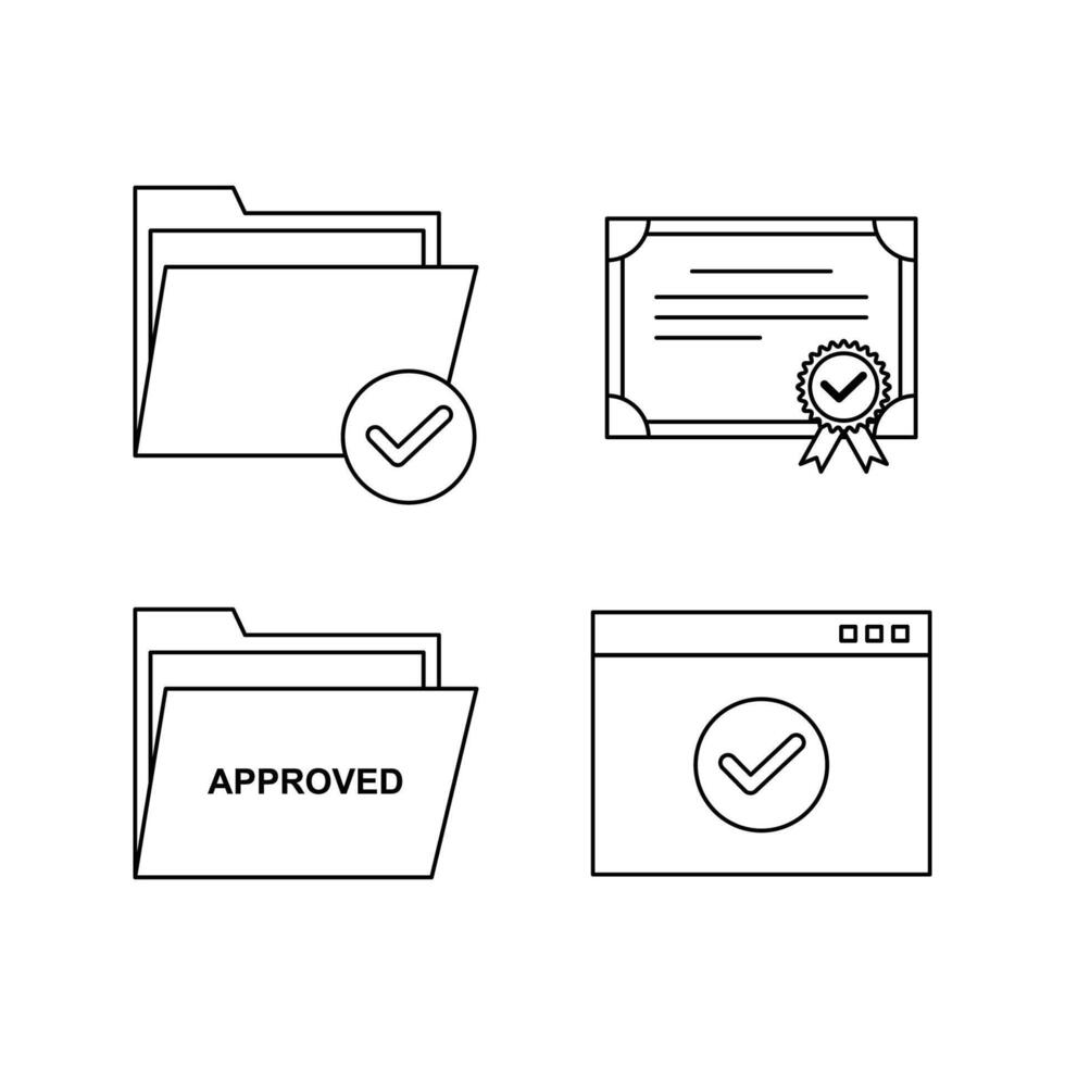 Digital Verification Icons Folder, Document, and Webpage Icons for Certificates, Approvals, and Secure vector