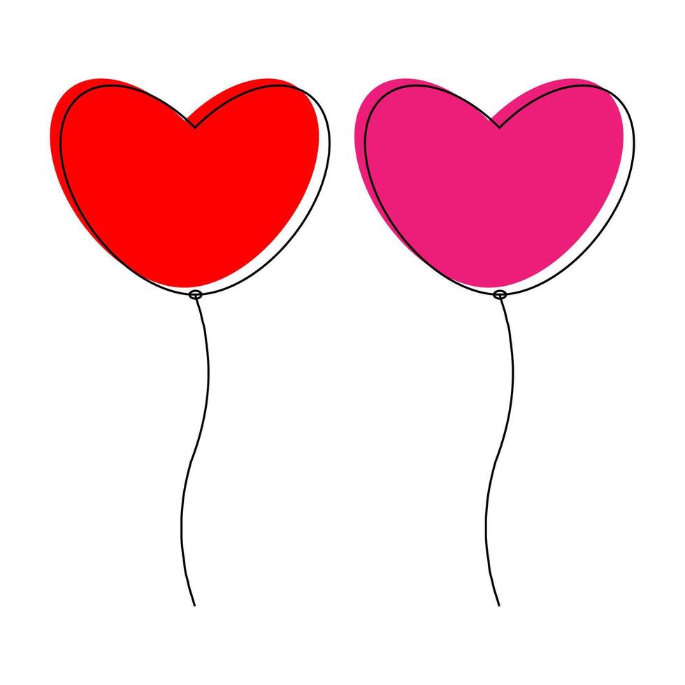 Set of heart shaped balloons with string vector
