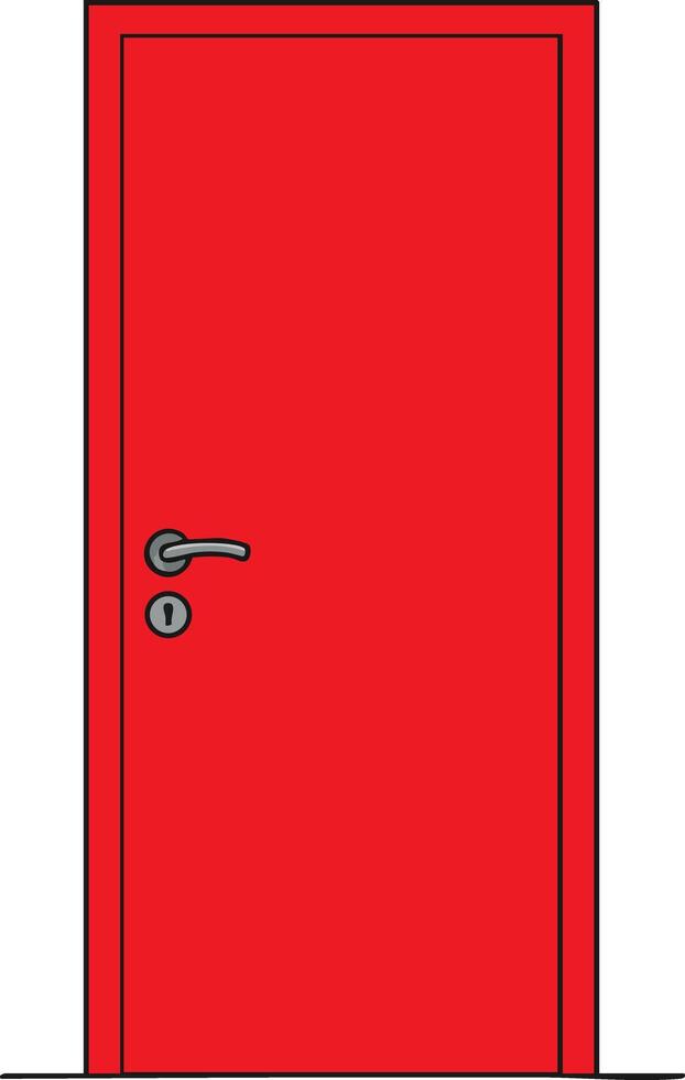 Red door with silver handle illustration in simple style for design and decoration use vector