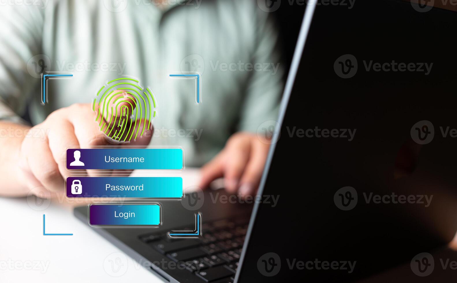Access security personal data on scan fingerprint identification, Cybersecurity and privacy to protect data. photo