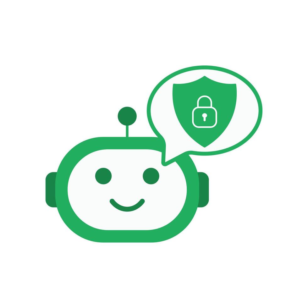 AI security mode icon showing a digital assistant with shield and lock symbols. Ideal for cybersecurity visuals, smart protection systems, and ai data privacy concepts. vector