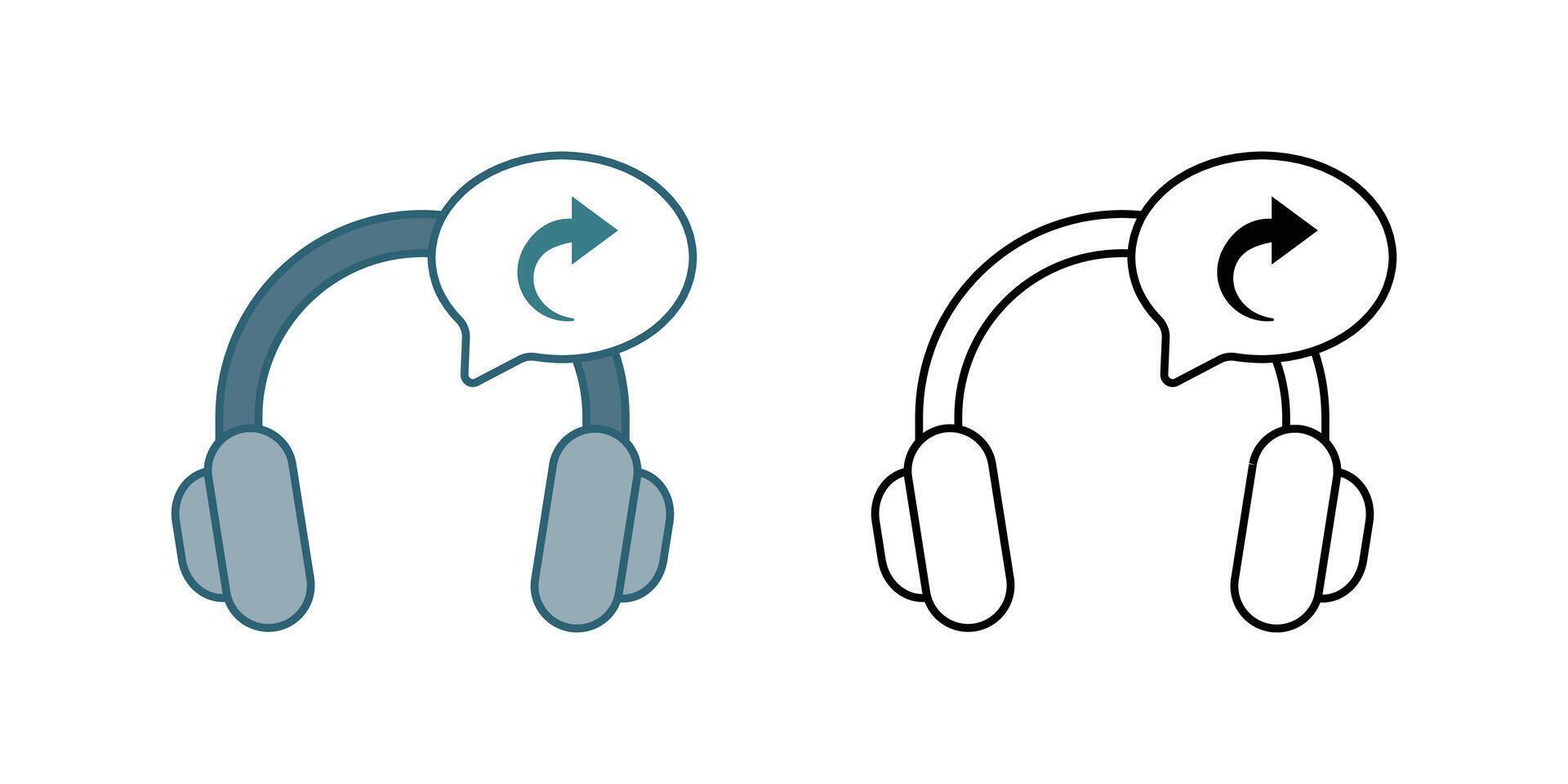 Headset ai prompt icon featuring headphones with a glowing reply symbol. Perfect for ai voice chat, virtual assistant technology, and smart audio device themes. vector