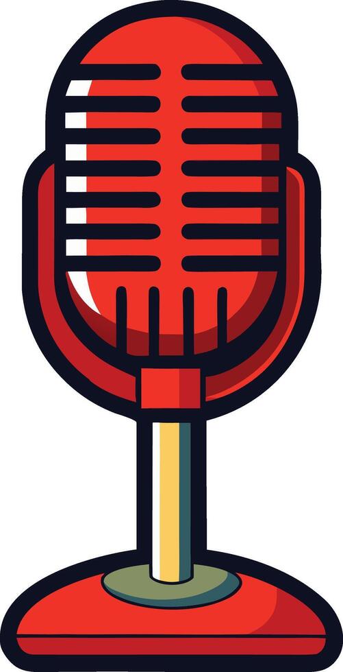 Vintage red microphone with dark outline and subtle shading retro audio vector