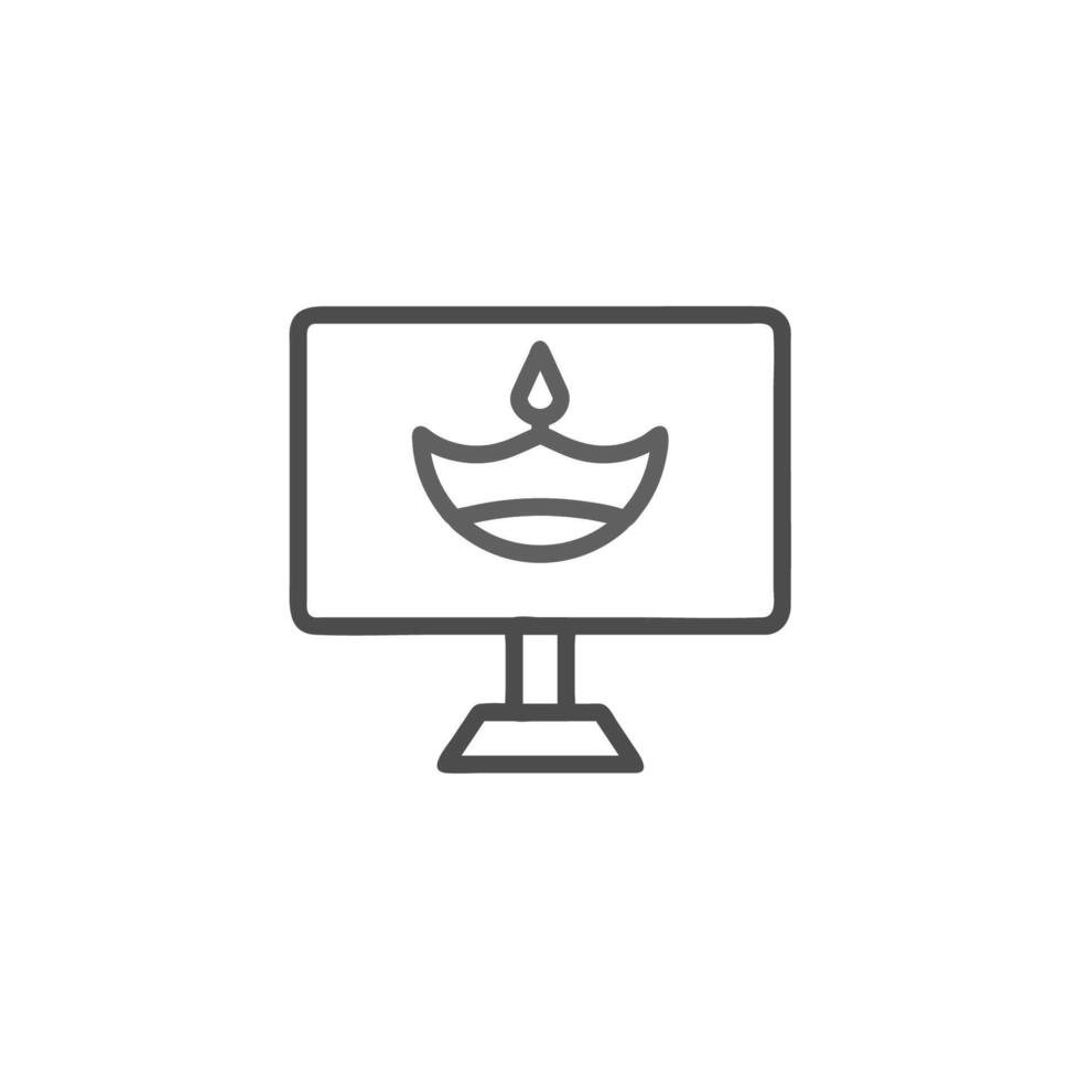 Digital diwali display screen presenting a glowing diya symbol and modern technology representing vector