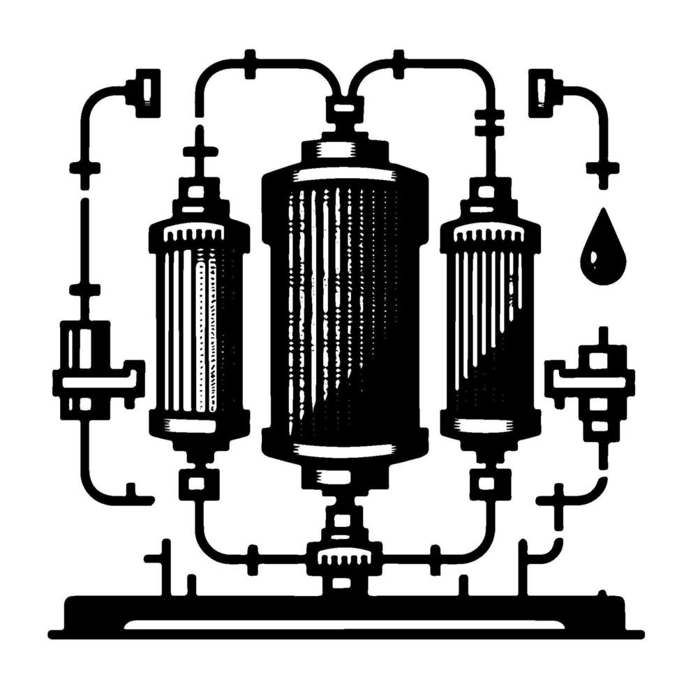 Water filtration system with multiple filter cartridges. vector