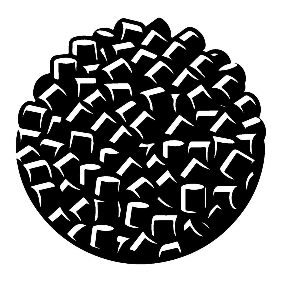 Black and white illustration of a round object with many shapes. vector