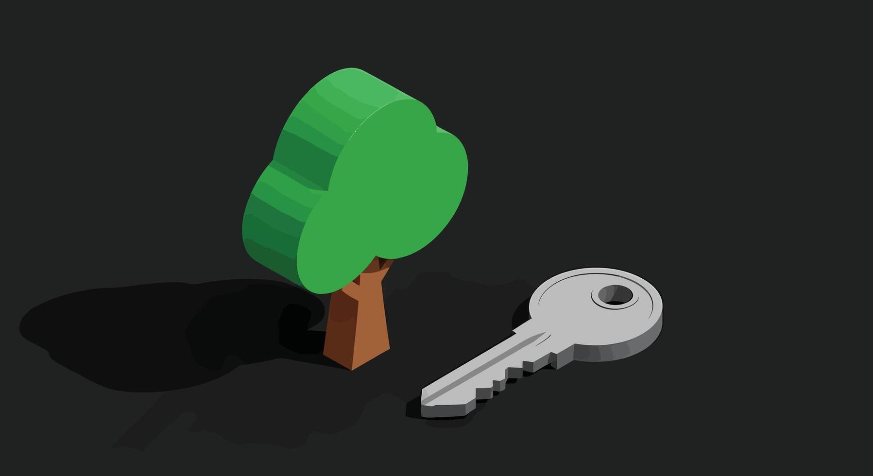 Isometric Tree and Key Illustration, Concept of Solution, Access, Security vector