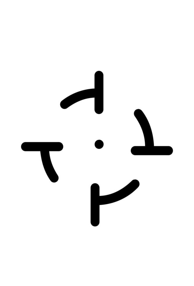 Outline icon of a simple crosshair or focus. Line art symbol for target or precision. Minimalist aim point with four curved corners. vector