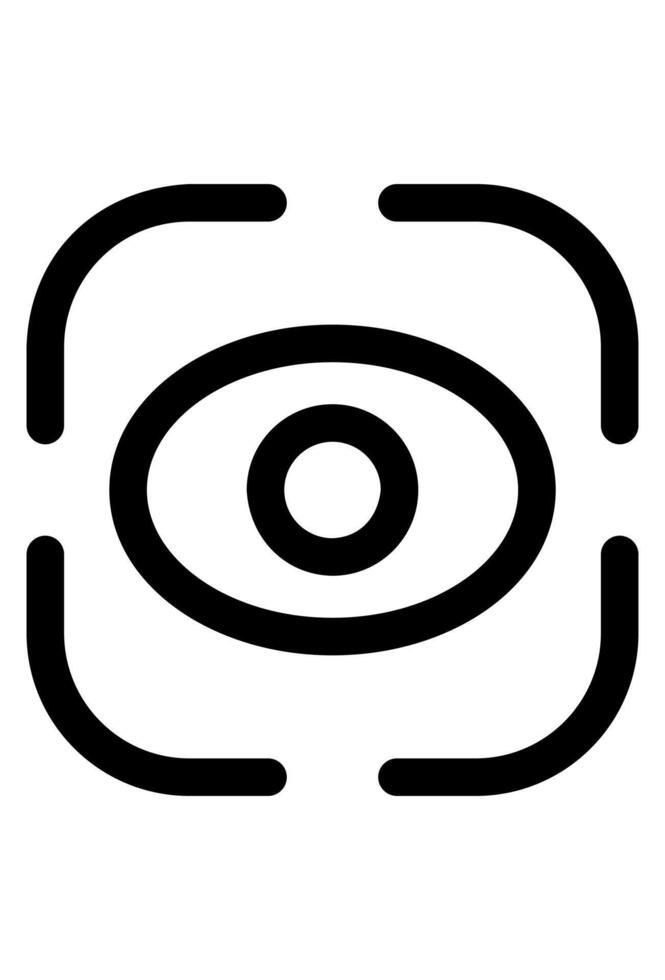 Outline icon of a centered eye in a frame. Line art symbol for security or vision focus. Minimalist eye scanner for surveillance technology. vector