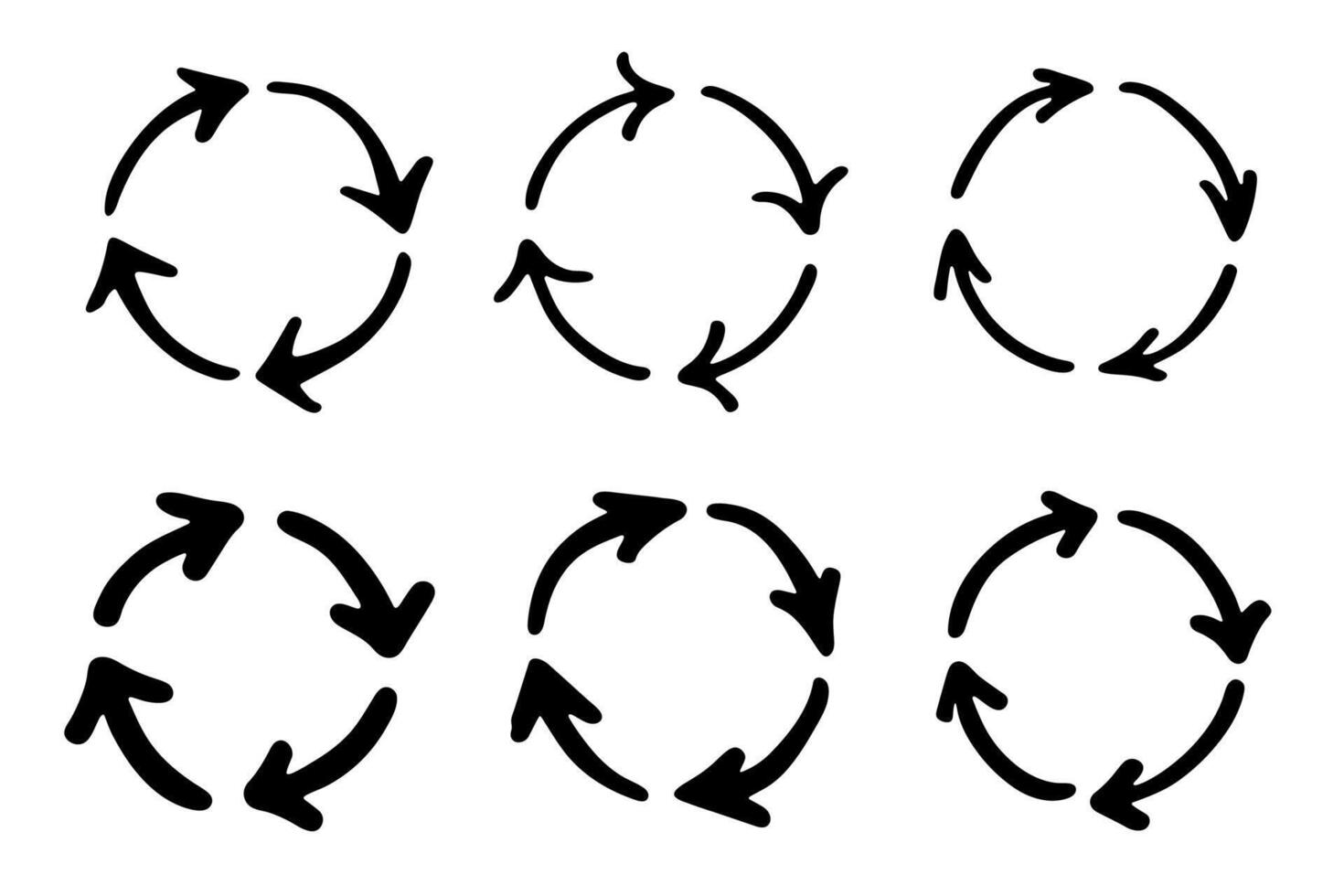 Set of hand drawn recycle arrow icon Recycling resources symbol Reuse of materials, zero waste, green environment, saving the planet pollution waste vector