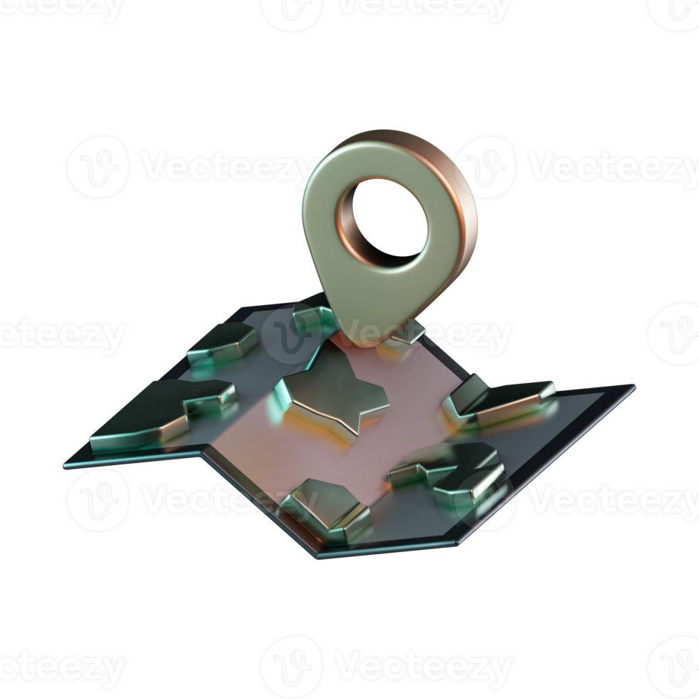 Tilted View Map with Location Pin Pointer 3D Icon png