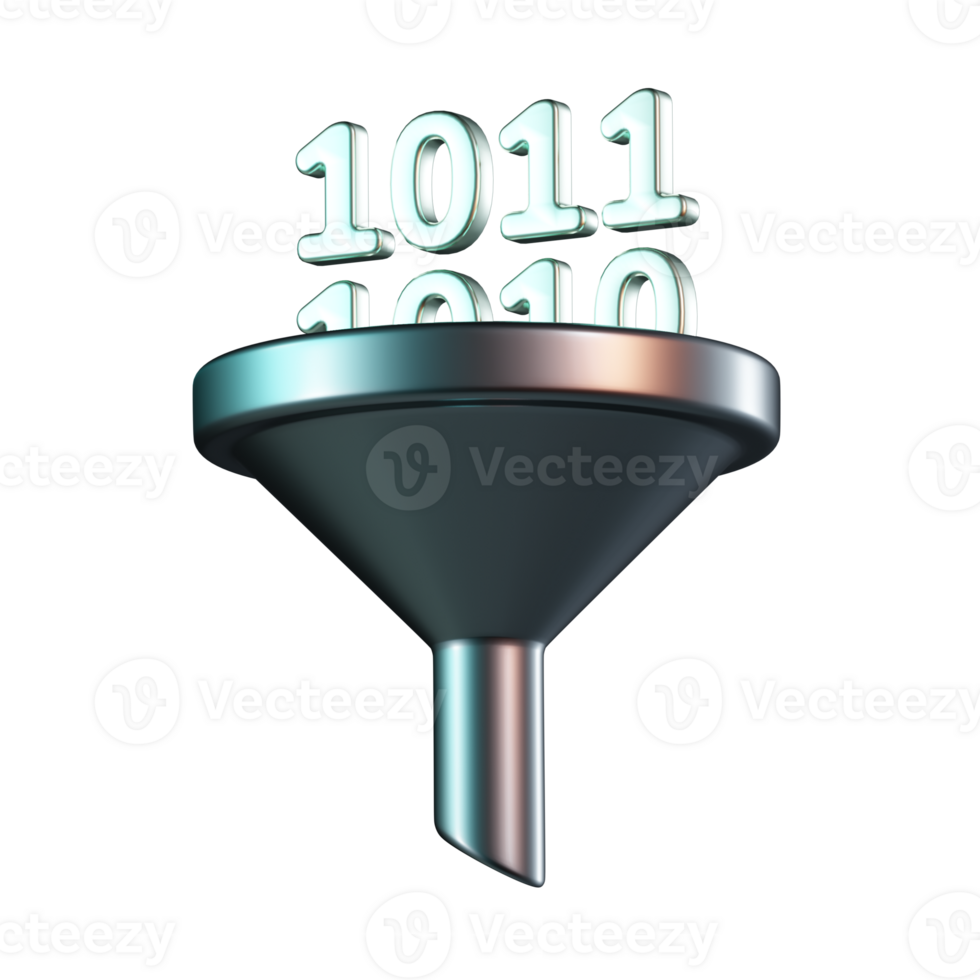 Processing Binary Information with Funnel 3D Icon png
