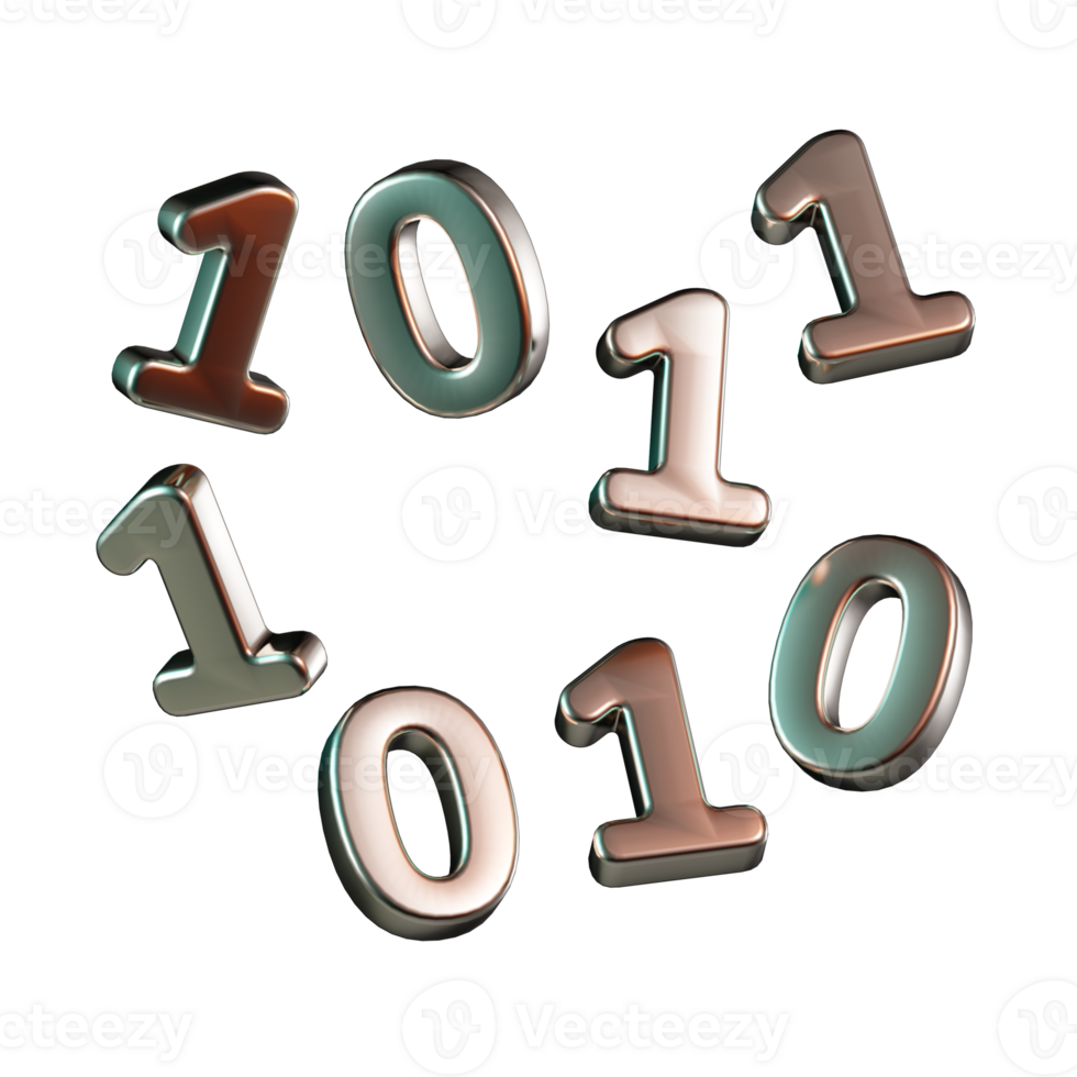Randomly Scattered Metallic Binary Code 3D Icon png
