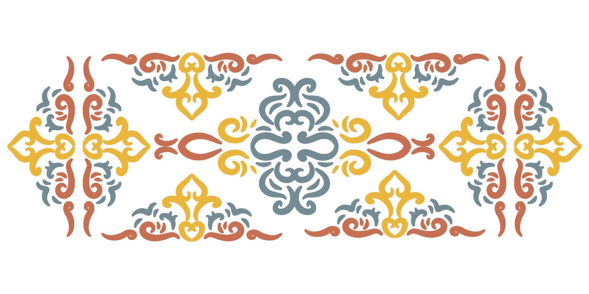 Intricate Horizontal Scrollwork Motif in Three Colors vector