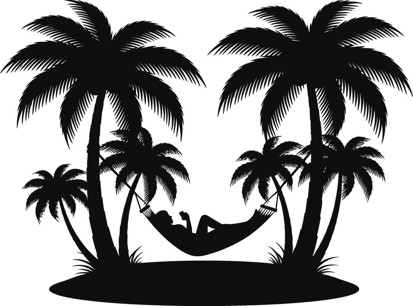 A silhouette of a man in a hammock with palm trees vector