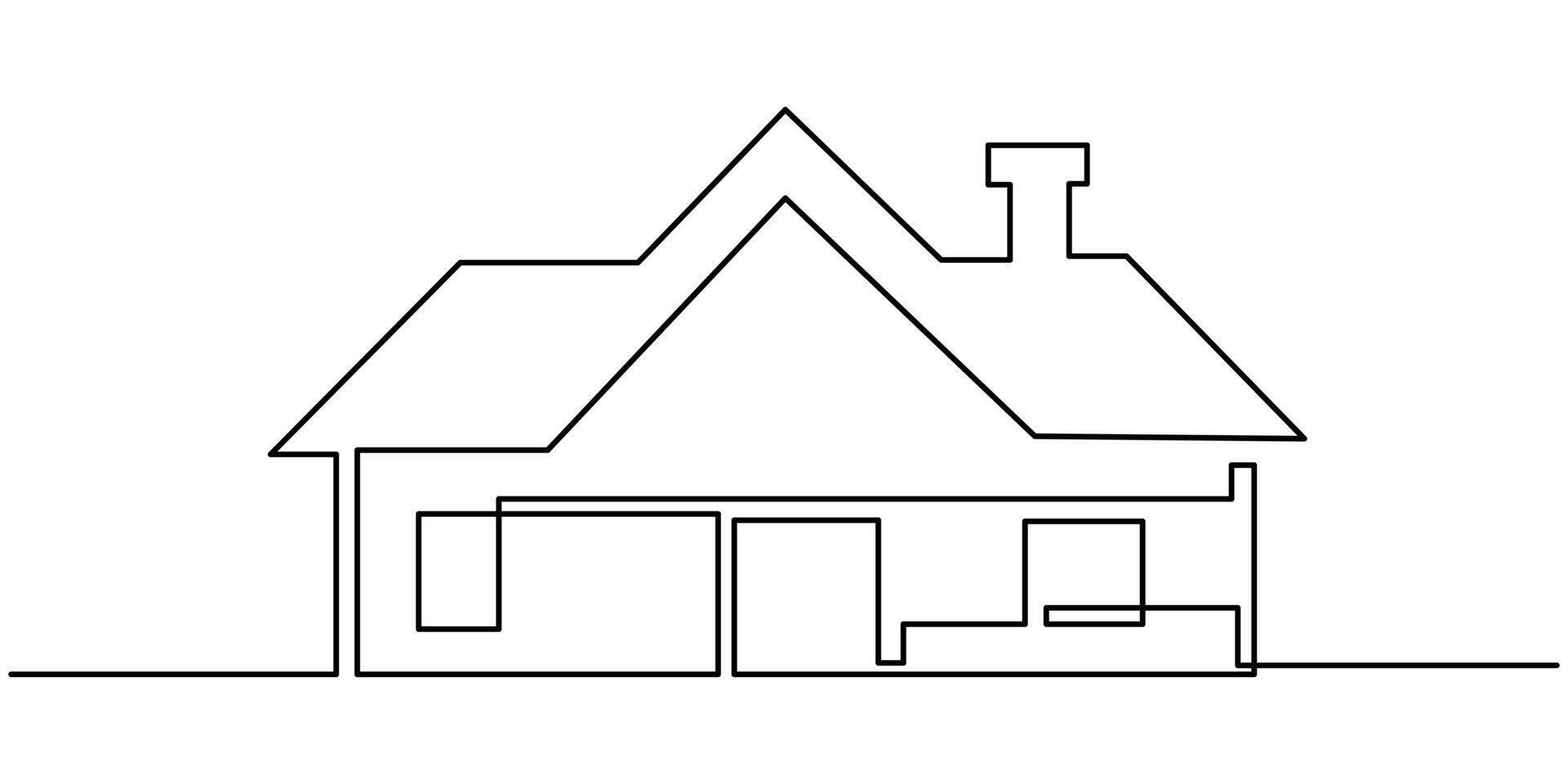 House icon drawn with one line. Black outline of a house made with a single continuous line vector