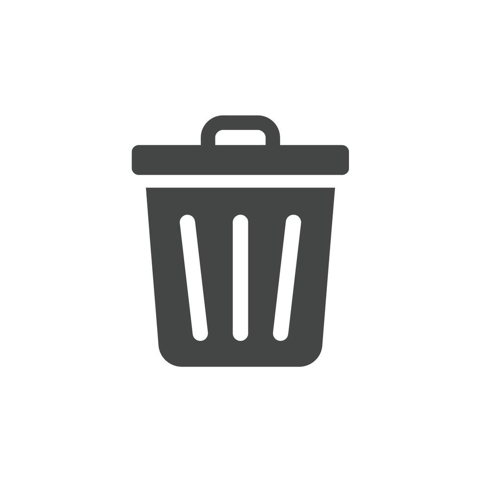 Solid icon of a trash can with a lid representing proper waste disposal and public sanitation vector
