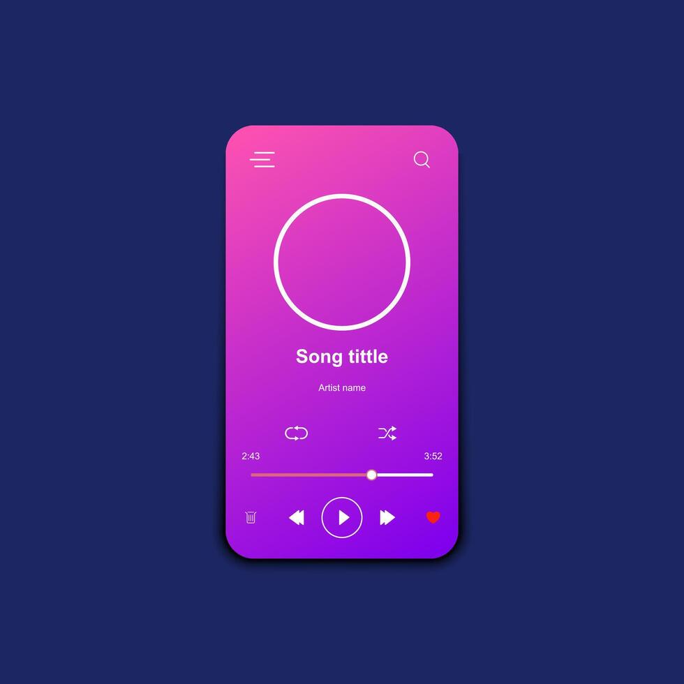 Music player mockup in modern design. Template of media equalizer with control buttons. illustration, page for audio track listening. Audio player template for music. illustration. vector