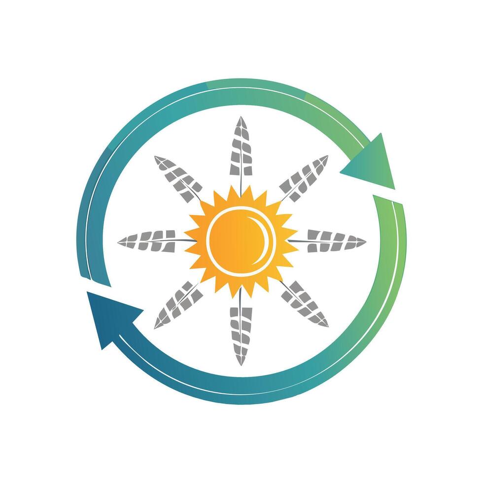 Abstract sun and feather design within a circular arrow, symbolizing growth and renewal vector