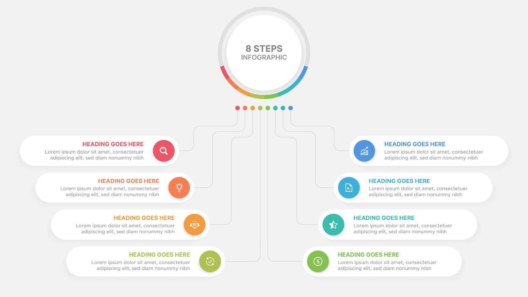 Modern Circular Round Infographic Design Template with 8 Data Points vector